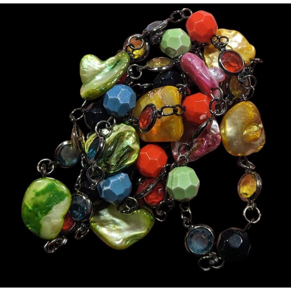 Candycore Rainbow Shell And Gem Beaded Necklace - Picture 5 of 6